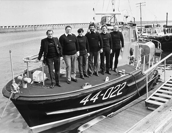 Blyth, Northumberland Lifeboat crew (left to right) Charlie Hatcher (coxswain)