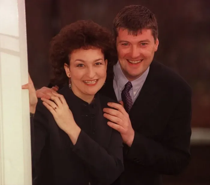Framed Print : Blythe Duff actress January 1998 with her boyfriend fiance police officer Tom Forrest