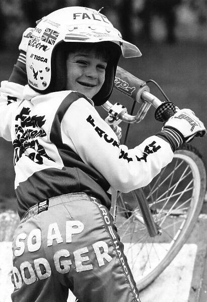 BMX racer David Maws also known as Soap Dodger seen here with his BMX bike. 22 May 1985