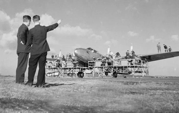 Framed Print : BOAC engineers checking the Avro Lancastrian Springbok