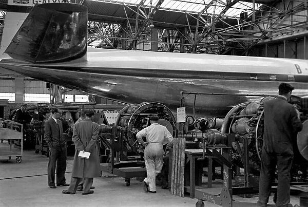 BOAC Mechanics servicing the engines of the Comet airliners at Heathrow airport