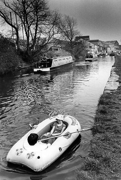 Boating in miniature, Leeds and Liverpool canal. Circa 1980
