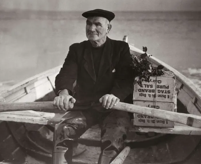 Framed Print : Boatman Old Alick rows the holly toped boxes of Christmas gifts from the families ashore Framed Print : Boatman Old Alick rows the holly toped boxes of Christmas gifts from the families ashore