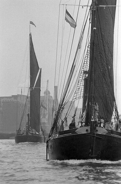 Boats River Thames Barges, July 1972. Two Thames barges built at the start