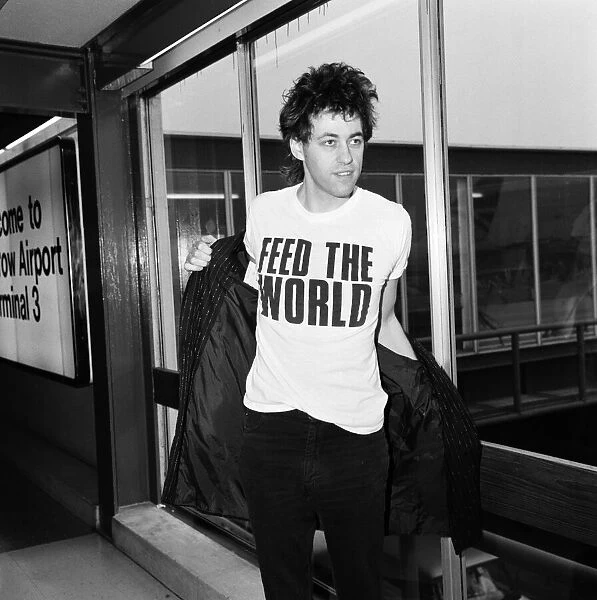 Bob Geldof at Heathrow airport shortly after the release of 'Do They Know It