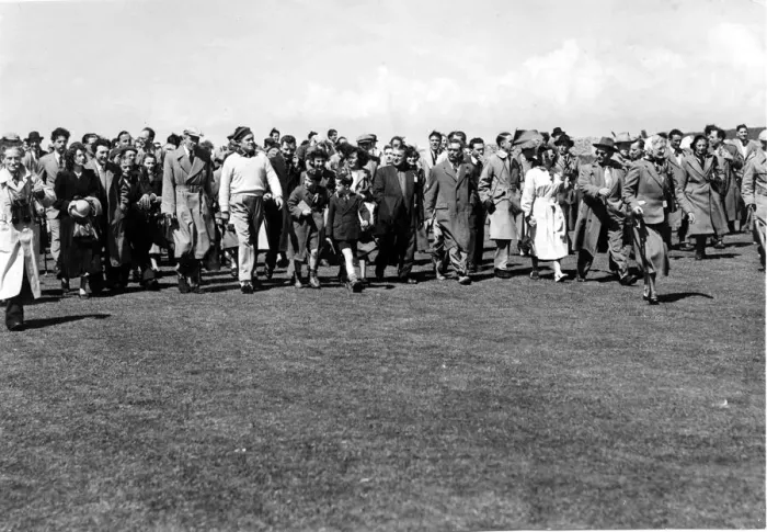 Framed Print : Bob Hope - A large crowd followed American film star and comedian Bob Hope during his Framed Print : Bob Hope - A large crowd followed American film star and comedian Bob Hope during his