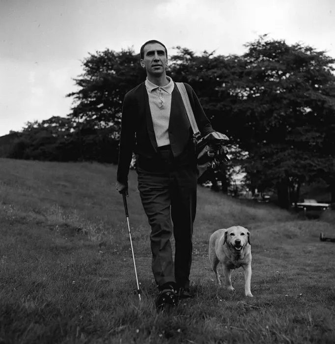 Framed Print : Bob Stokoe football manager relaxes away from it all with his dog Jess and a game of golf