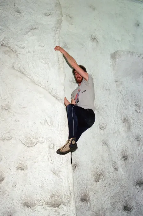 Framed Print : Bob Watkinson on the climbing wall at Billingham Forum. 26th January 1992 Framed Print : Bob Watkinson on the climbing wall at Billingham Forum. 26th January 1992