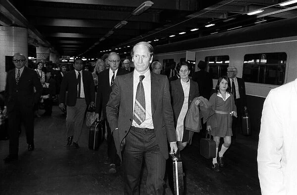 Bobby Charlton arrives in London to play his last game for Manchester United against