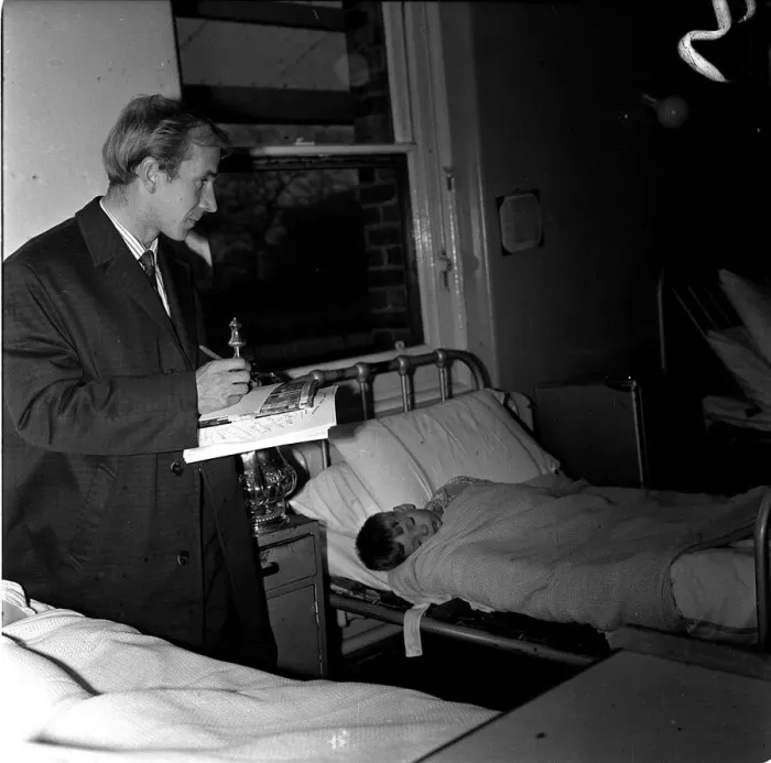 Framed Print : Bobby Charlton Man Utd Booth Hall Hospital 1963 with FA cup