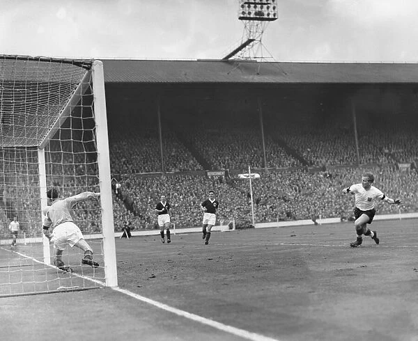 Bobby Charlton scores the only goal in the England v Scotland home international match