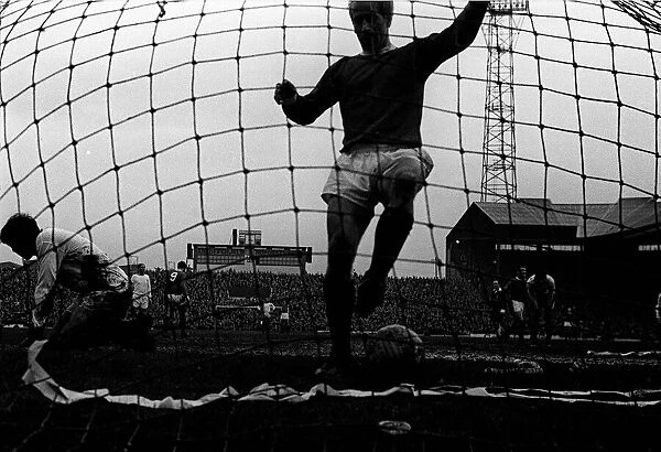 Bobby Charlton scores a goal for Manchester United against Blackpool February 1967