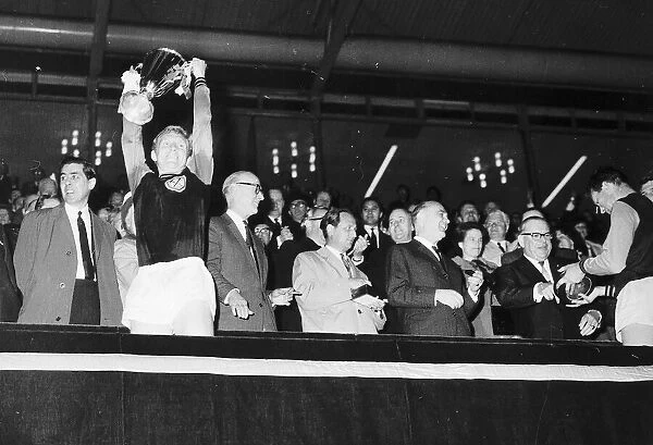Bobby Moore of West Ham United holds cup aloft 1965 after European Cup Winners Cup