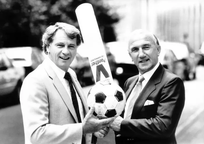 Framed Print : Bobby Robson England manager and Micky Stewart 1987 the England Cricket manager Framed Print : Bobby Robson England manager and Micky Stewart 1987 the England Cricket manager