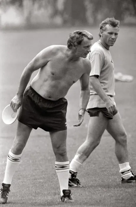 Framed Print : Bobby Robson England manager seen bare chested on the training ground during 1986 World Framed Print : Bobby Robson England manager seen bare chested on the training ground during 1986 World