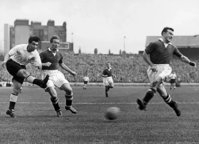 Framed Print : Bobby Smith of Tottenham Hotspur in action during a league match. October 1956