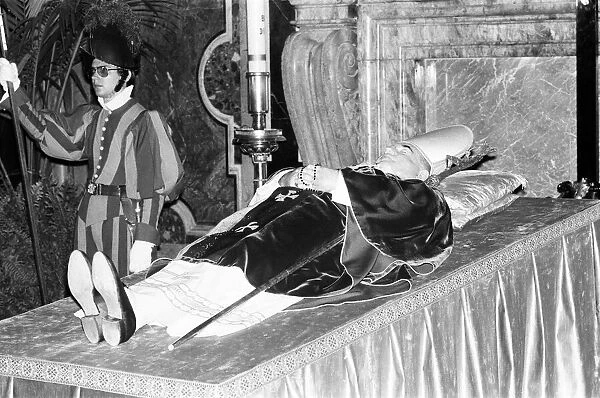 The body of Pope John Paul I lying in state at the Vatican. 3rd October 1978