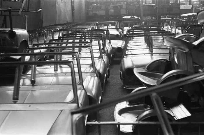 Framed Print : Body shells for the Austin Mini await to go through the production line at Longbridge Framed Print : Body shells for the Austin Mini await to go through the production line at Longbridge