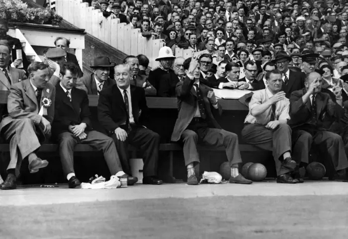 Framed Print : Bolton Wanderers FC Bench at the Cup Final 1958. May 1958 P005465 Framed Print : Bolton Wanderers FC Bench at the Cup Final 1958. May 1958 P005465
