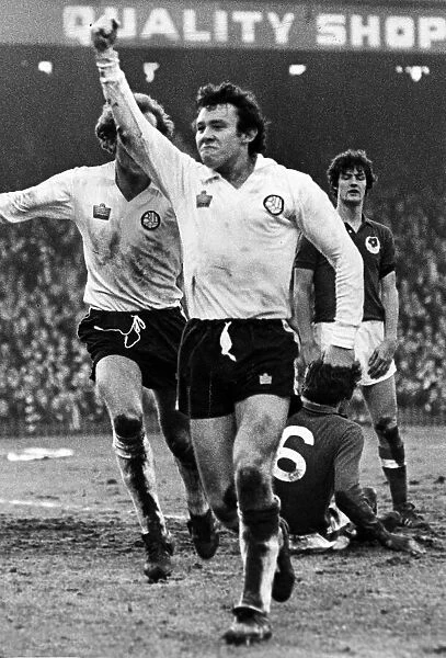Bolton Wanderers football player Peter Reid celebrates a goal. January 1980