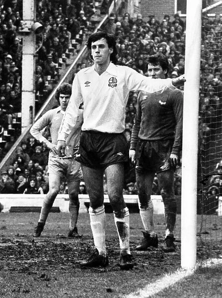 Bolton Wanderers footballer David Burke in action. March 1979