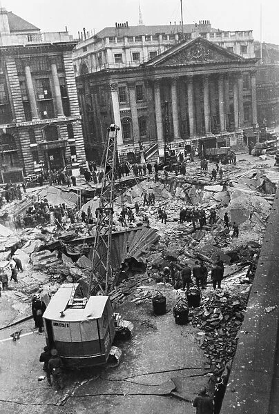 Bomb damage to the Bank underground station, London during the night of 11th