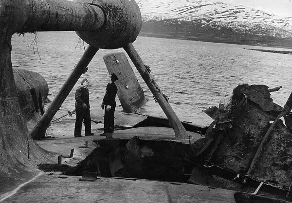 Bomb damage to the Bismarck-class battleship Tirpitz, belonging to Nazi Germany