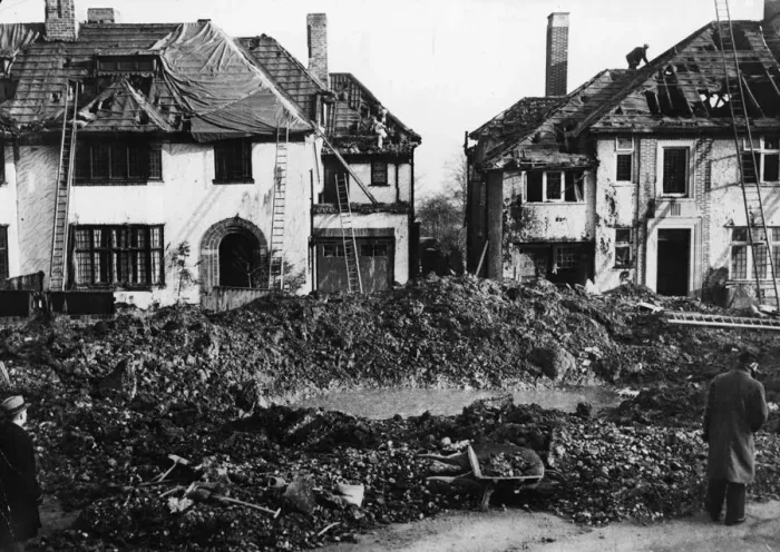 Framed Print : Bomb damage in Bristol after an air raid by the Nazi German Luftwaffe during Framed Print : Bomb damage in Bristol after an air raid by the Nazi German Luftwaffe during