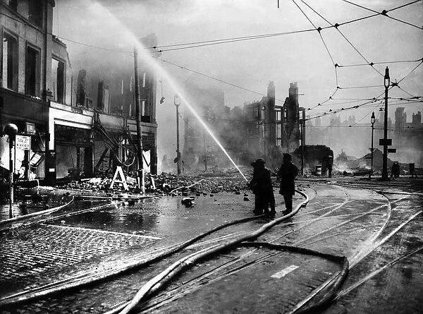 Bomb damage in Liverpool during the Second World War. A section of St Georges Crescent
