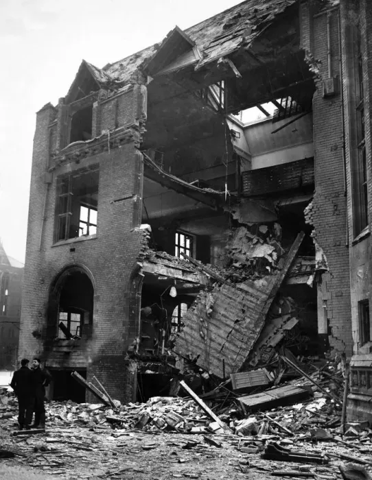 Framed Print : Bomb damage in Liverpool during the Second World War. During a Merseyside bomb raid