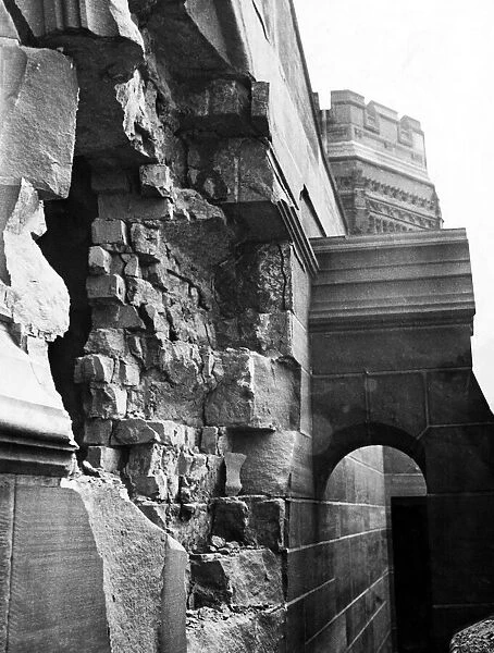 Bomb damage which penetrated the roof of the Derby Memorial, Liverpool Anglican Cathedral