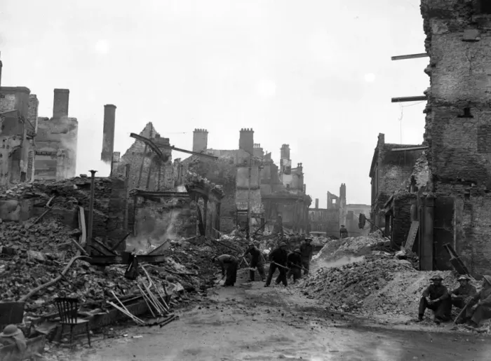 Framed Print : Bomb damage in Plymouth, Devon. Circa 1941