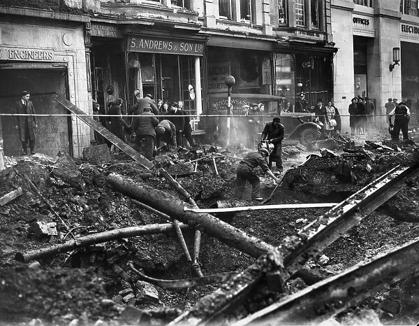 Bomb damage to Queens Street in Central Cardiff after an air raid by the German Luftwaffe