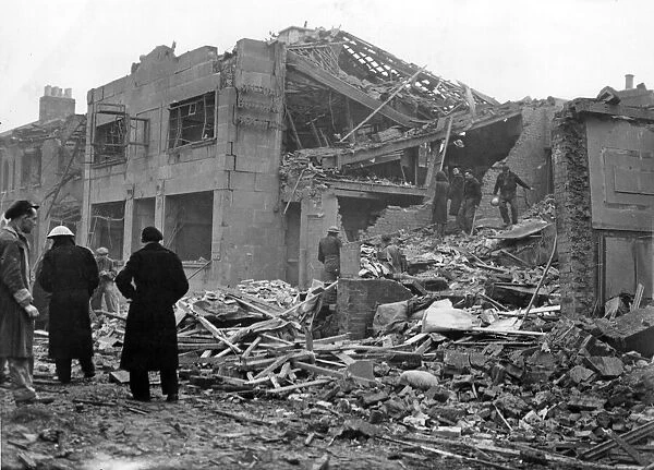 Bomb damage sustained by a big store in South East London. 18th January 1943