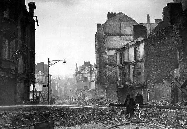 Bomb damage in Swansea following a Nazi raid. February 1941