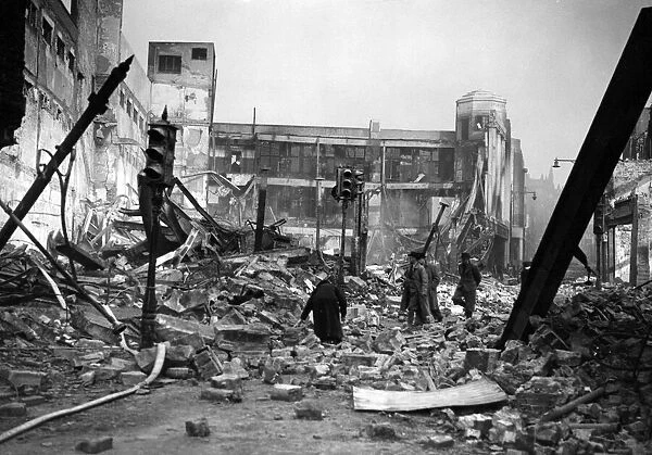 Bomb damage in Swansea after a Nazi raid. February 1941
