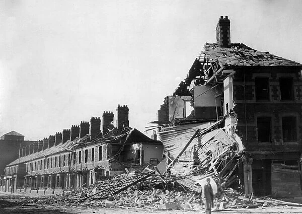 Bomb damage at Tresillian Terrace, Cardiff. May 1943