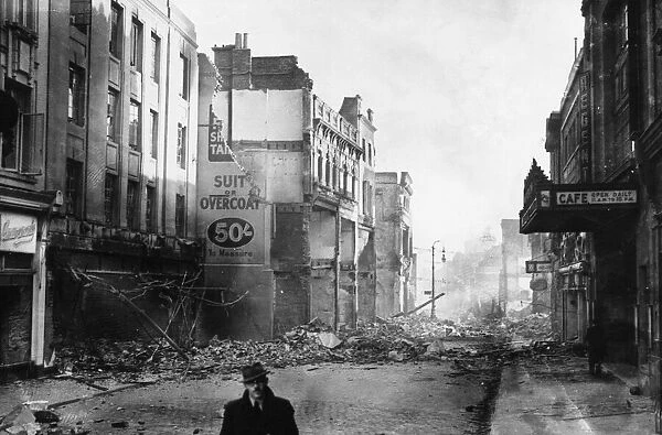 Bomb damaged Castle Street in central Bristol the morning after an air raid by the Nazi
