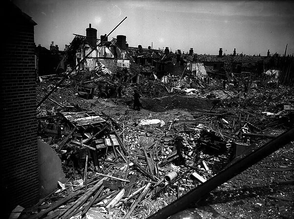 Bomb damaged Norwich during WW2 Circa April 1942