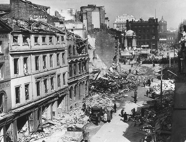 Bomb damaged offices in St Georges Square Liverpool after a WW2 air raid 1941