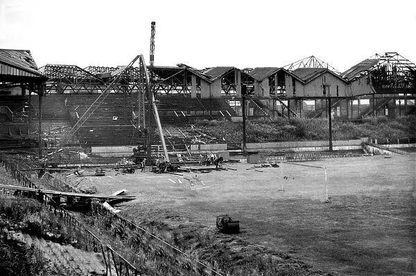 Bomb damaged Old Trafford football ground, pictured shortly after the Second World War