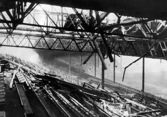 Framed Print : Bomb damaged Old Trafford, home ground of Manchester United Football Club