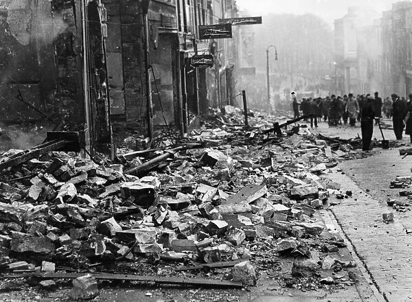 Bomb damaged Park Street in central Bristol, after an air raid by the Nazi German