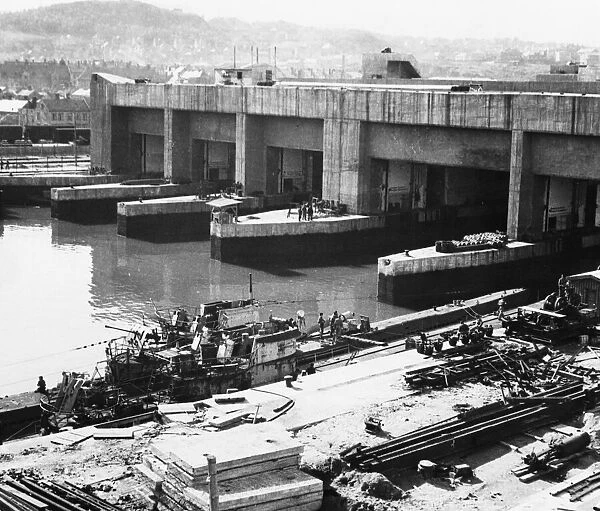 Bomb proof Submarine pens at Trondheim. 21st May 1945