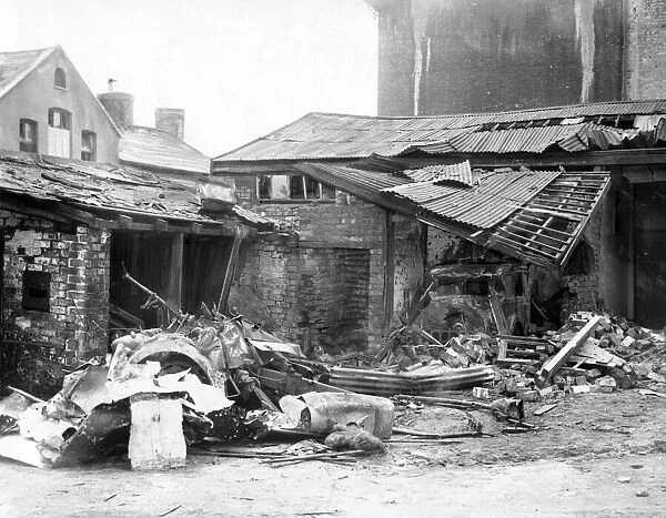 A bomb in this yard caused damage to a motor car and a small building, Cardiff, Wales