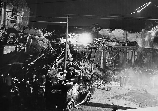 A bombed dance hall in Putney High Street during the Blitz. 8th November 1943