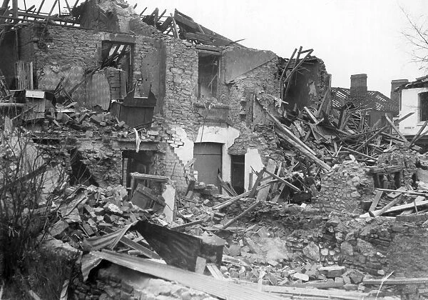 The back of bombed houses at Partridge Road, Cardiff. Circa 1941