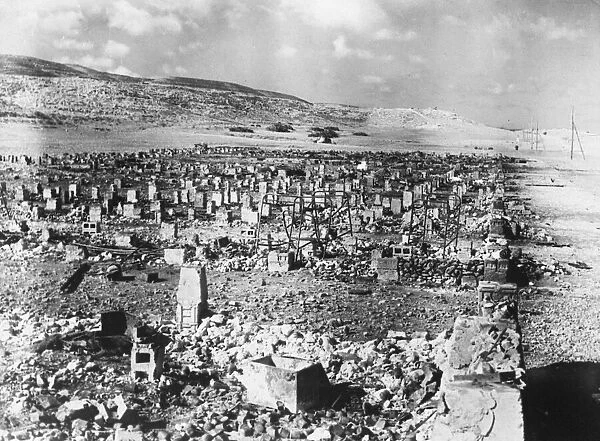 A bombed Italian barracks in Derna, Libya during the Second World War