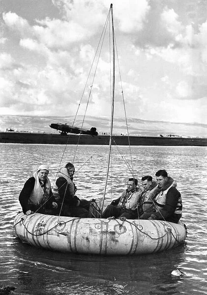 Bomber crew practice dinghy drill, in their J-Type rubber dinghy
