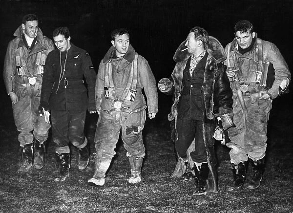 Bomber crew after raid on Germany. RAF, Royal Airforce
